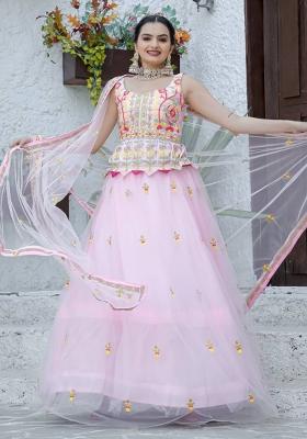 Multi Color Sequins Embroidery Work Net Lehenga Set