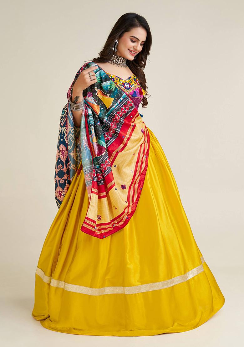 Multi Color Sequins Embroidery Work Silk Lehenga Set - Indya
