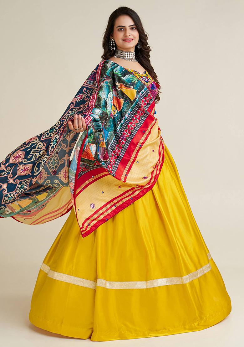 Multi Color Sequins Embroidery Work Silk Lehenga Set - Indya