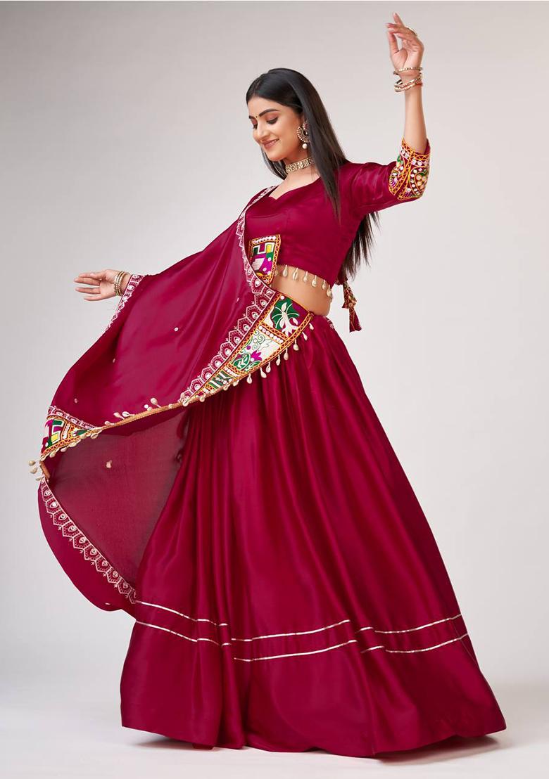 Multi Color Sequins Embroidery Work Silk Lehenga Set - Indya