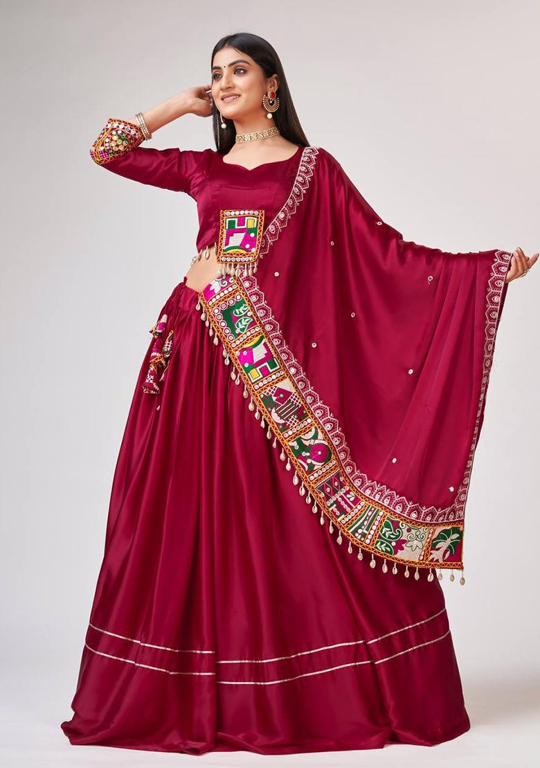 Multi Color Sequins Embroidery Work Silk Lehenga Set - Indya