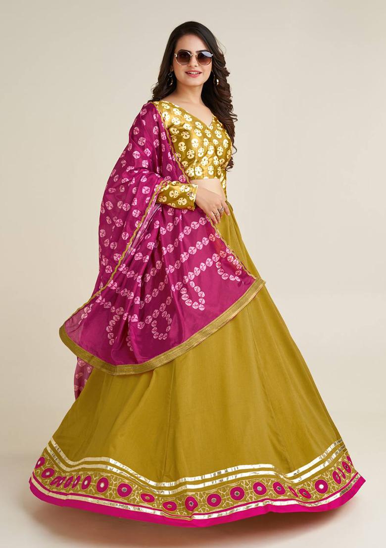 Multi Color Sequins Embroidery Work Silk Lehenga Set - Indya