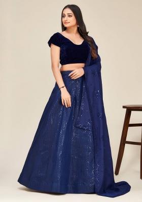 Multi Color Sequins Embroidery Work Silk Lehenga Set