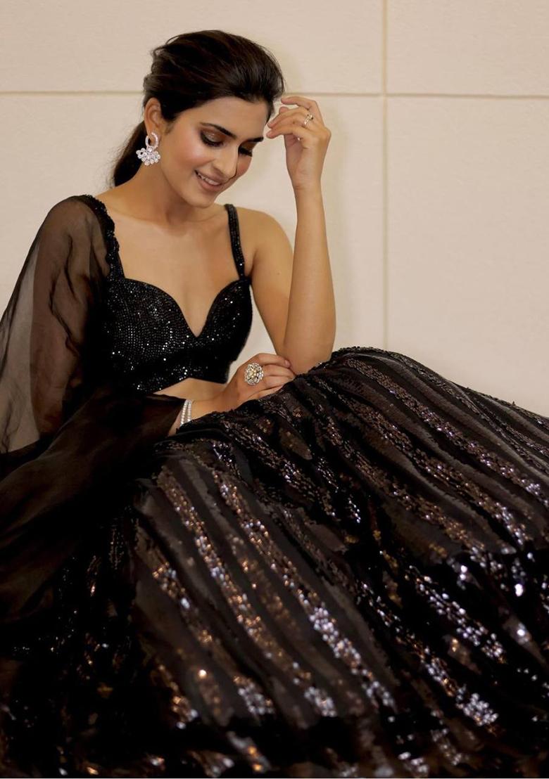 Multi Color Sequins Embroidery Work Silk Lehenga Set - Indya