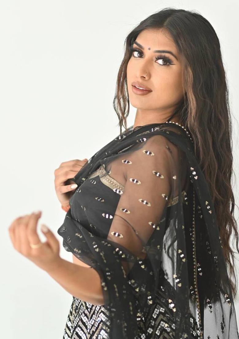 Multi Color Sequins Embroidery Work Georgette Lehenga Set - Indya