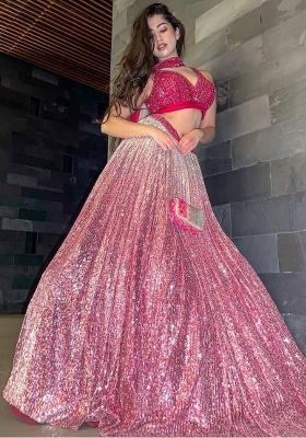 Multi Color Sequins Embroidery Work Silk Lehenga Set