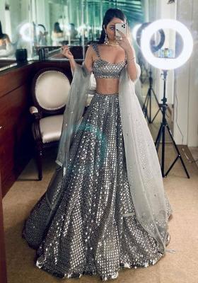 Multi Color Sequins Embroidery Work Silk Lehenga Set