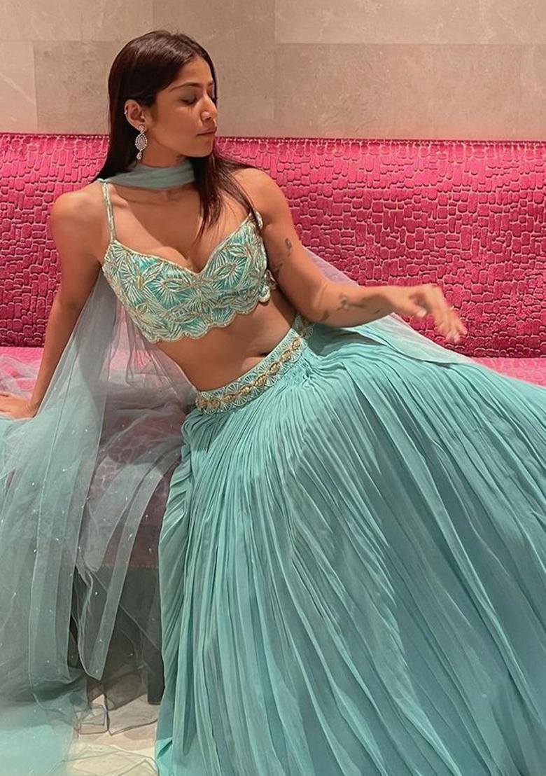 Multi Color Sequins Embroidery Work Georgette Lehenga Set - Indya