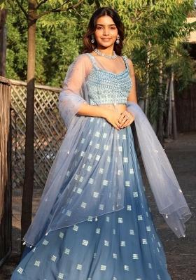 Blue Sequins Embroidery Work Georgette Lehenga Set