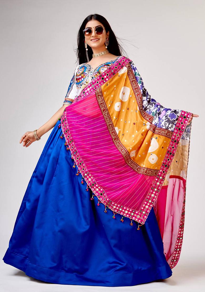 Multi Color Sequins Embroidery Work Silk Lehenga Set - Indya