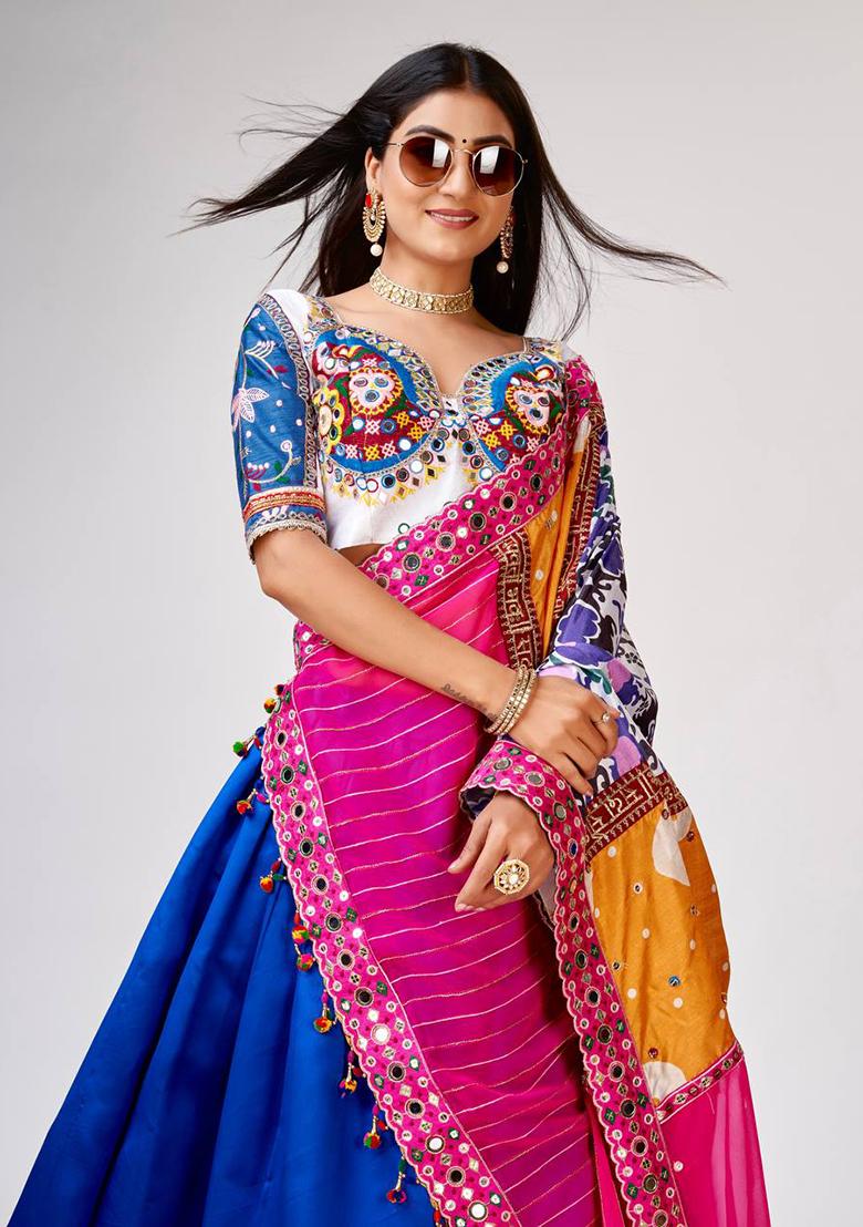 Multi Color Sequins Embroidery Work Silk Lehenga Set - Indya