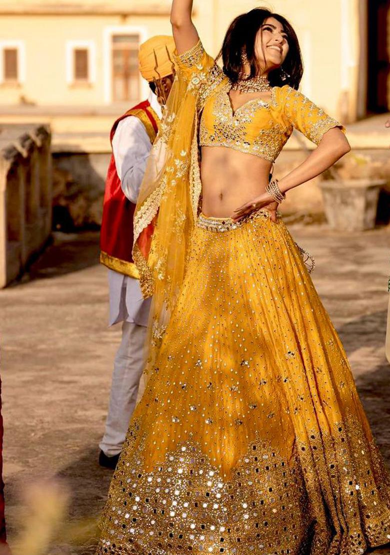 Multi Color Sequins Embroidery Work Georgette Lehenga Set - Indya