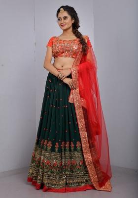 Green Sequins Embroidery Work Georgette Lehenga Set