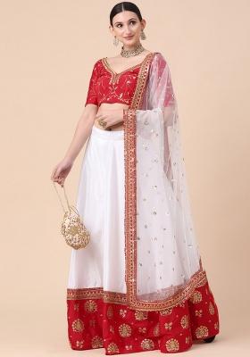 Red Sequins Embroidery Work Net Lehenga Set