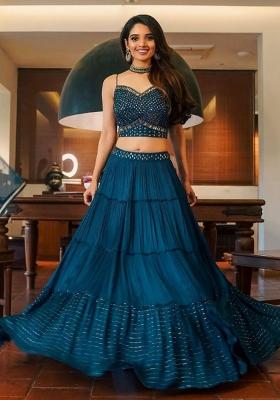 Blue Sequins Embroidery Work Georgette Lehenga Set