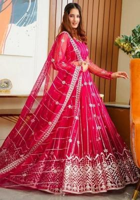 Pink Sequins Embroidery Work Net Lehenga Set