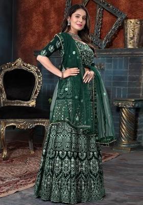 Green Sequins Embroidery Work Georgette Lehenga Set