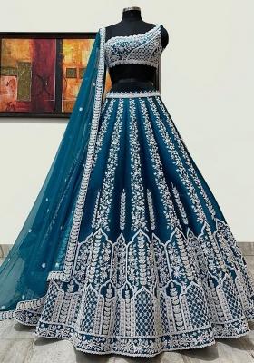 Blue Sequins Embroidery Work Chinnon Lehenga Set