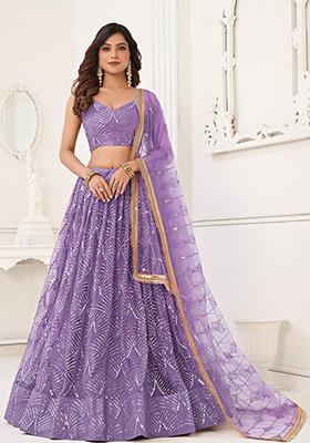 Lavender Thread Embroidered Net Lehenga Set