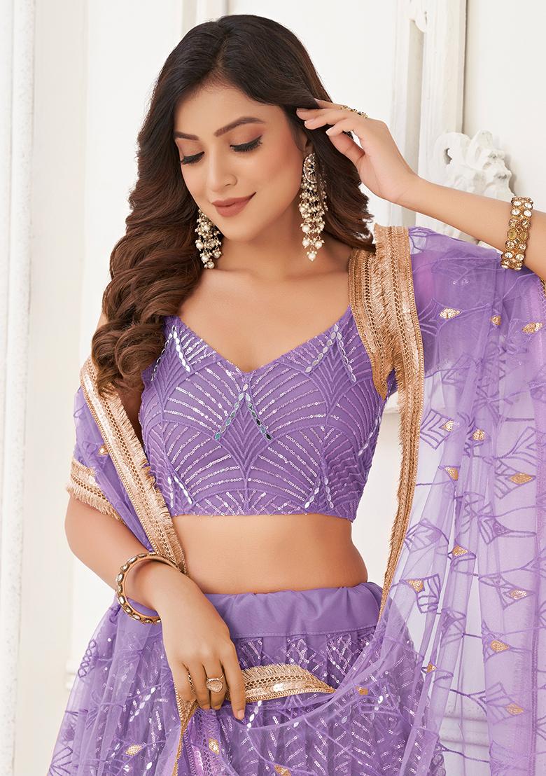 Lavender Thread Embroidered Net Lehenga Set