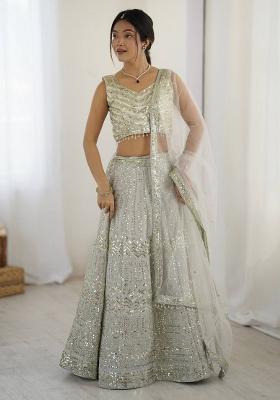 Multi Color Sequins Embroidery Work Georgette Lehenga Set