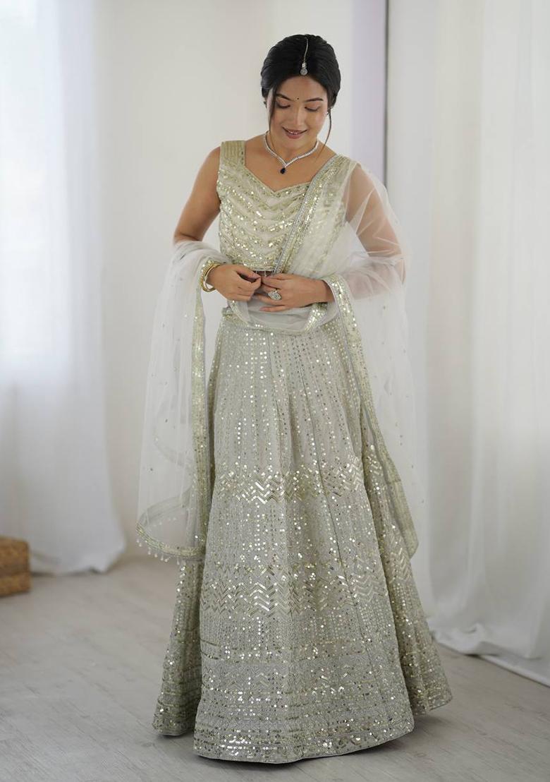 Multi Color Sequins Embroidery Work Georgette Lehenga Set - Indya