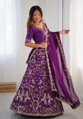 Multi Color Sequins Embroidery Work Silk Lehenga Set
