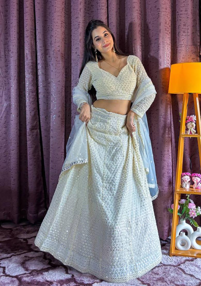 Multi Color Sequins Embroidery Work Georgette Lehenga Set - Indya