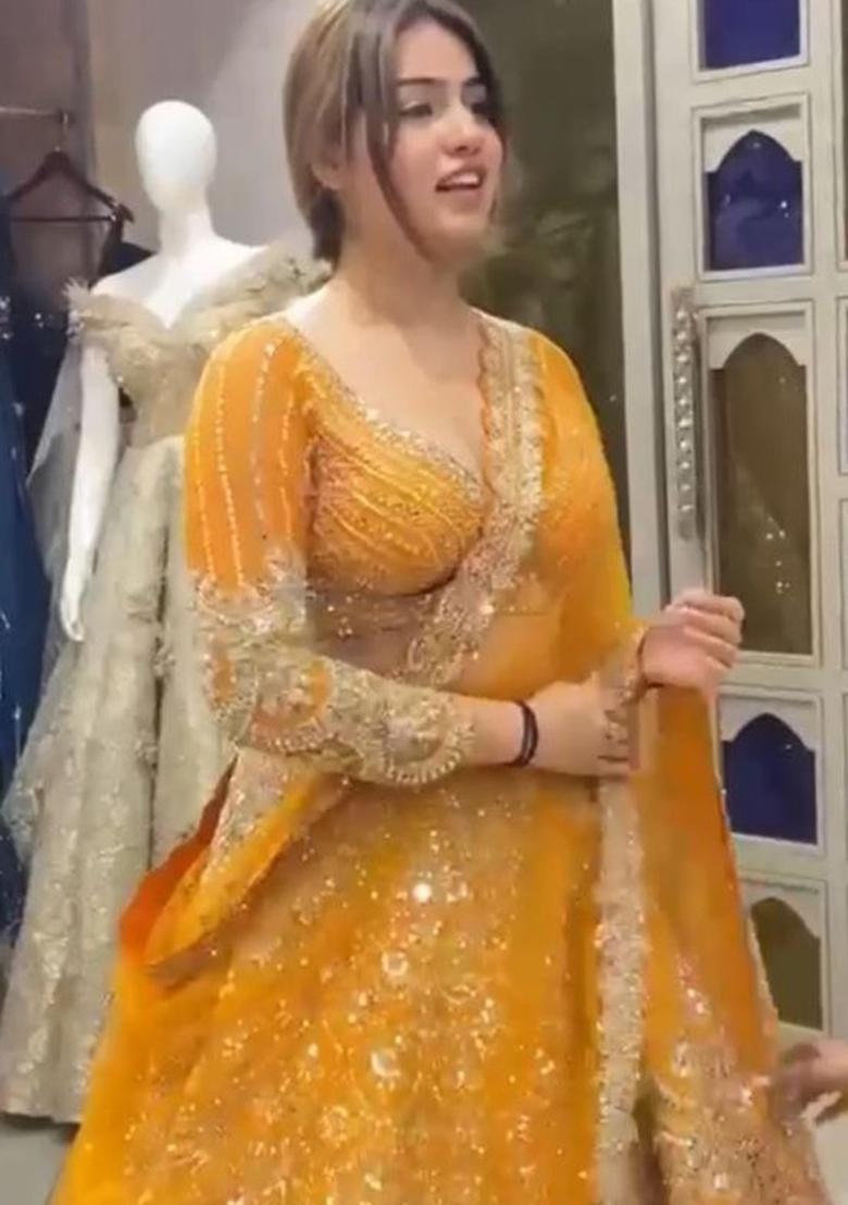 Multi Color Sequins Embroidery Work Silk Lehenga Set - Indya