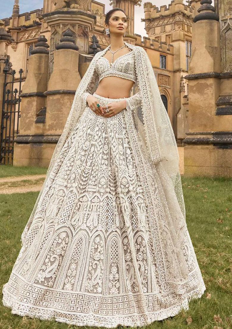 Multi Color Sequins Embroidery Work Net Lehenga Set - Indya