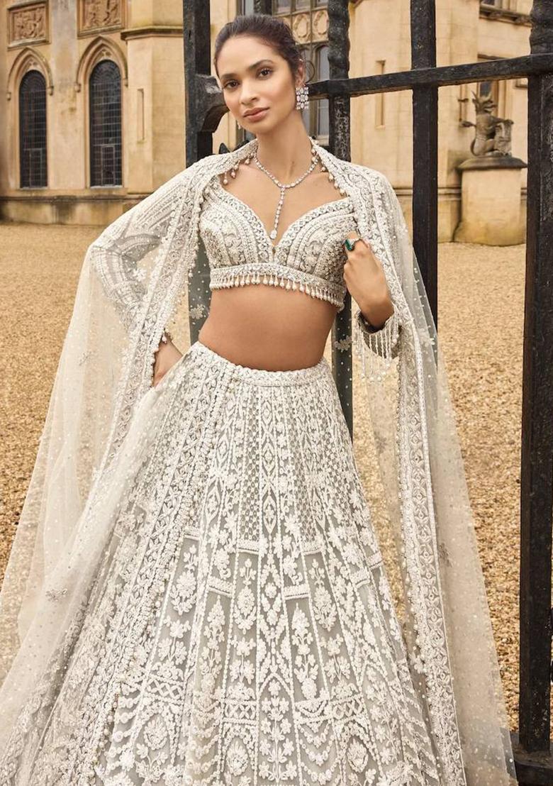 Multi Color Sequins Embroidery Work Net Lehenga Set - Indya