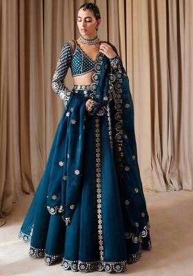 Multi Color Sequins Embroidery Work Silk Lehenga Set