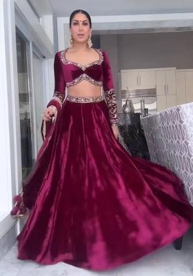 Multi Color Sequins Embroidery Work Velvet Lehenga Set