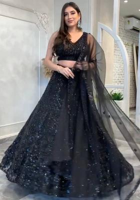 Multi Color Sequins Embroidery Work Net Lehenga Set