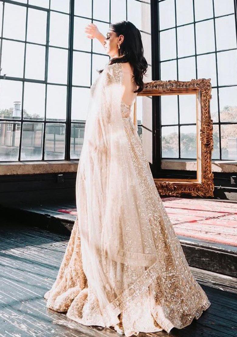 Multi Color Sequins Embroidery Work Silk Lehenga Set - Indya