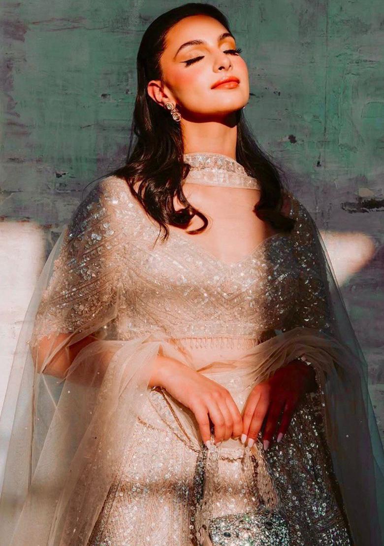 Multi Color Sequins Embroidery Work Silk Lehenga Set - Indya