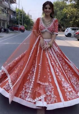 Multi Color Sequins Embroidery Work Silk Lehenga Set