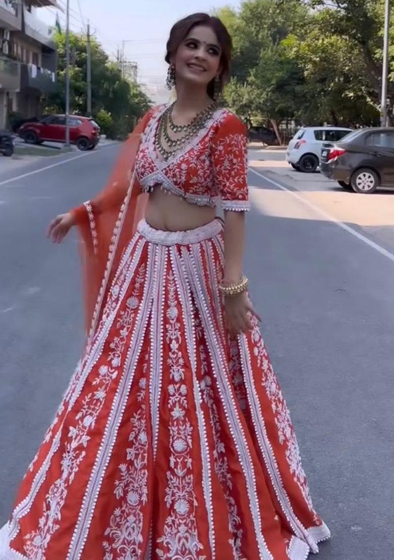 Multi Color Sequins Embroidery Work Silk Lehenga Set - Indya