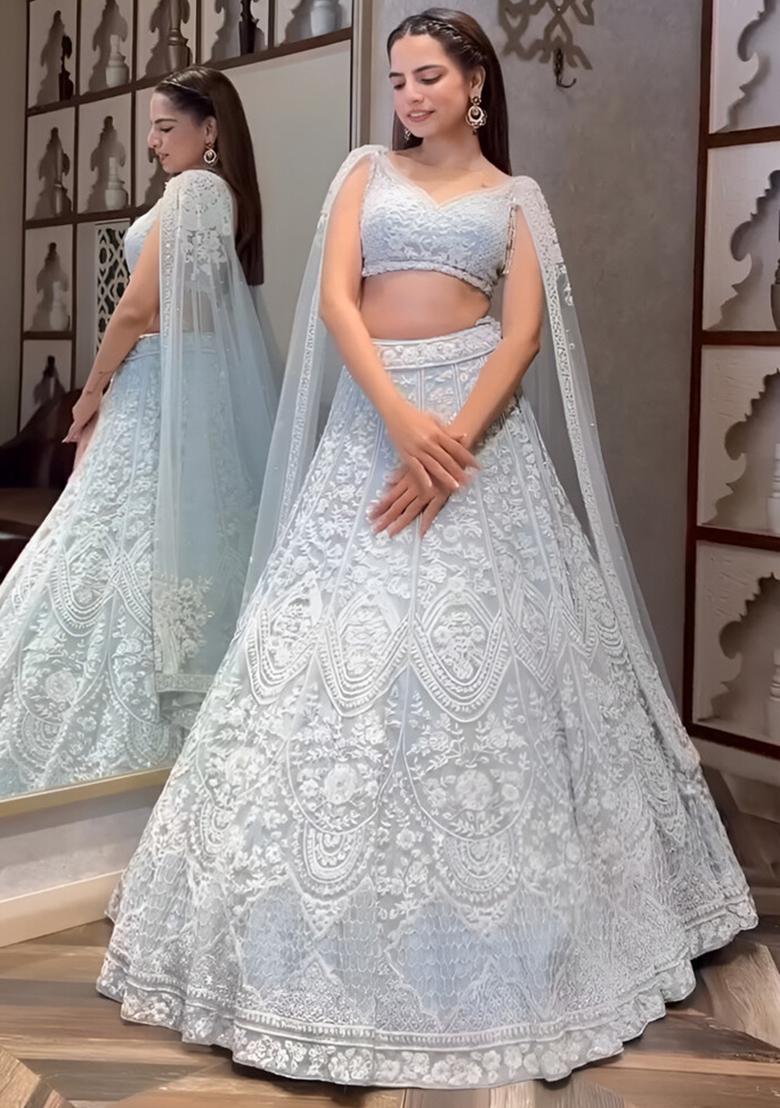 Multi Color Sequins Embroidery Work Silk Lehenga Set - Indya