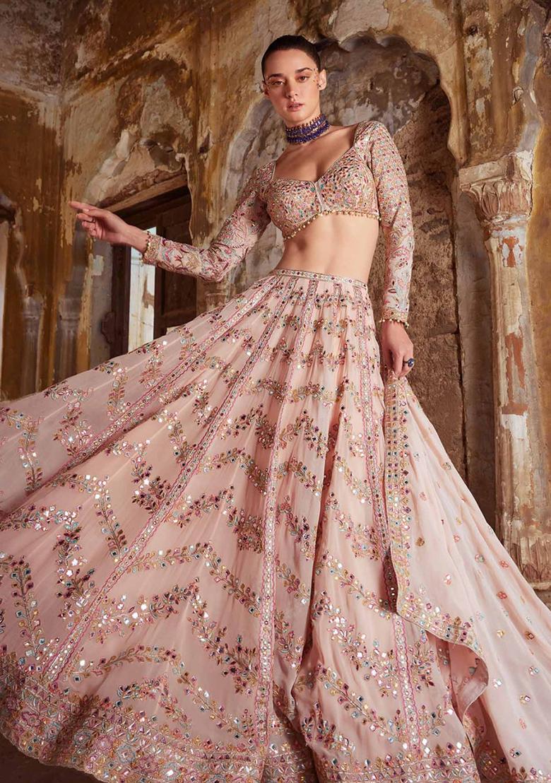 Multi Color Sequins Embroidery Work Georgette Lehenga Set - Indya