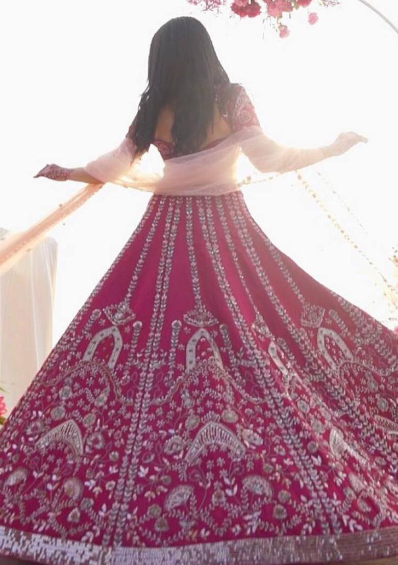 Multi Color Sequins Embroidery Work Silk Lehenga Set - Indya