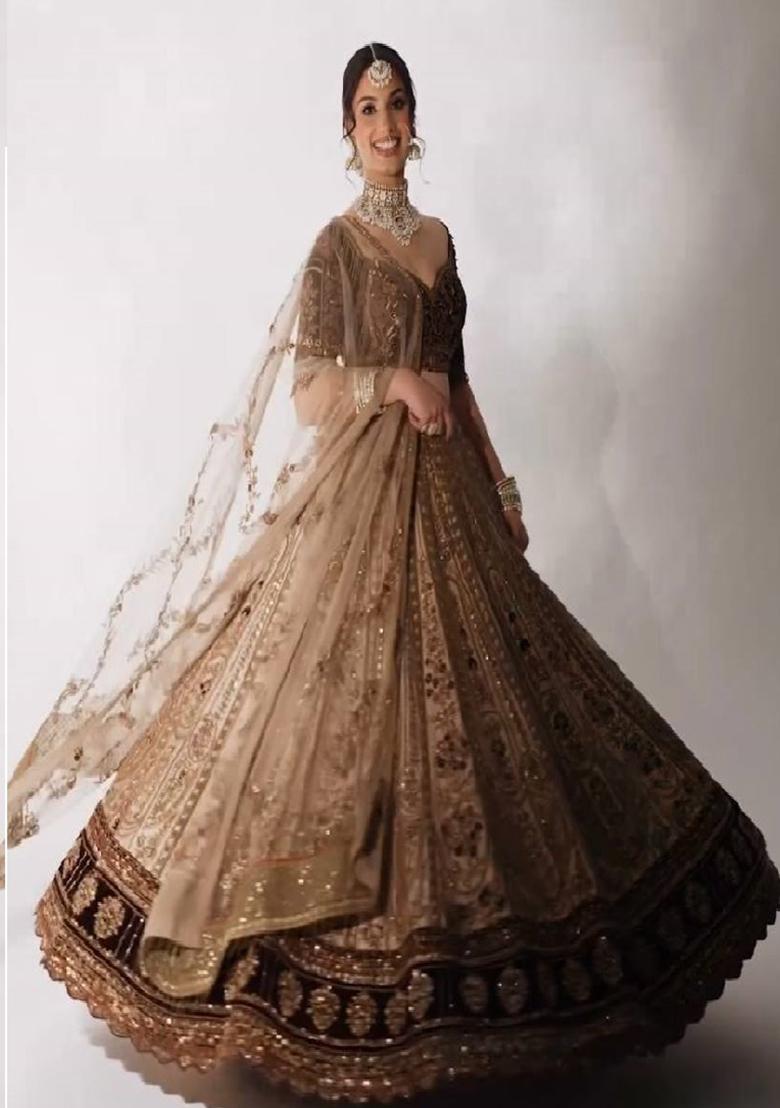 Multi Color Sequins Embroidery Work Silk Lehenga Set - Indya