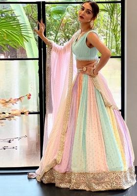Multi Color Sequins Embroidery Work Silk Lehenga Set
