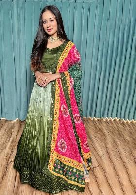 Multi Color Sequins Embroidery Work Silk Lehenga Set