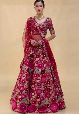 Multi Color Sequins Embroidery Work Velvet Lehenga Set