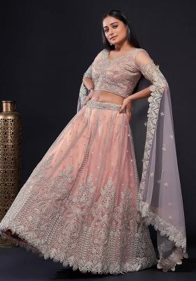 Multi Color Sequins Embroidery Work Net Lehenga Set