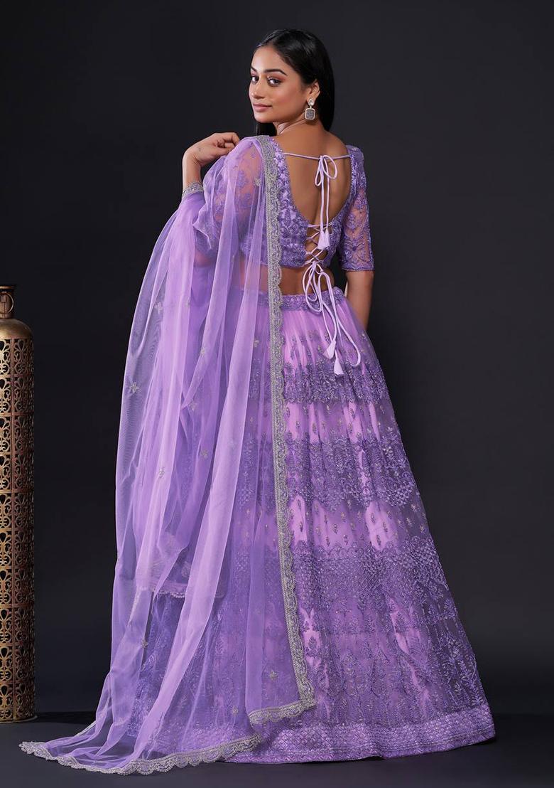 Multi Color Sequins Embroidery Work Net Lehenga Set - Indya