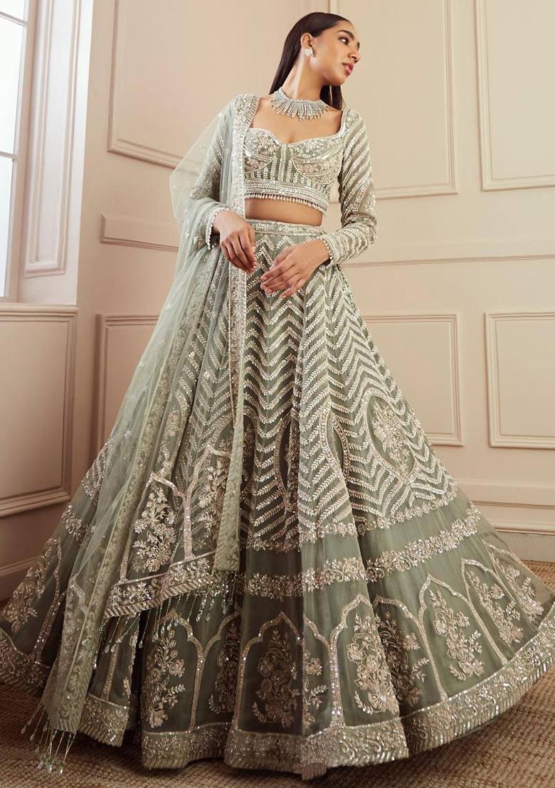 Multi Color Sequins Embroidery Work Georgette Lehenga Set - Indya