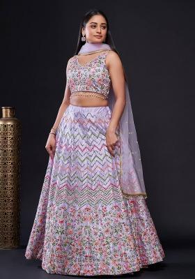 Multi Color Sequins Embroidery Work Silk Lehenga Set
