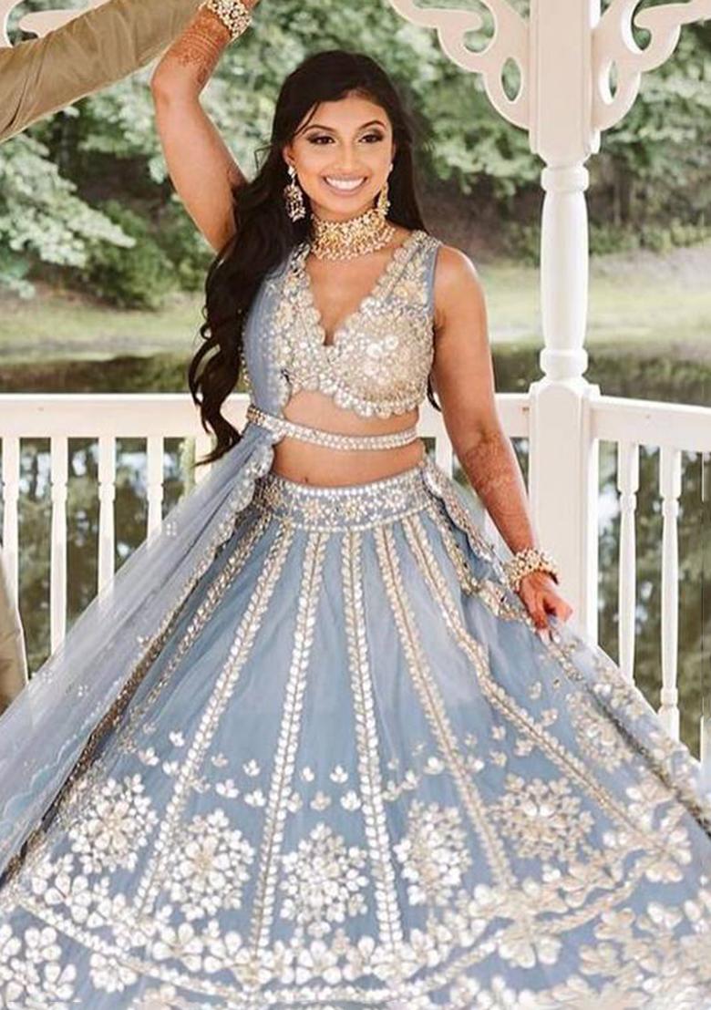 Multi Color Sequins Embroidery Work Georgette Lehenga Set - Indya